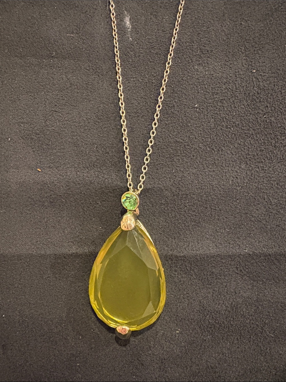 Gold Chain Necklace with Yellow Teardrop and Green Accent